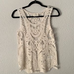 UO | Pins & Needles | Ivory Embroidered Lace Tank
